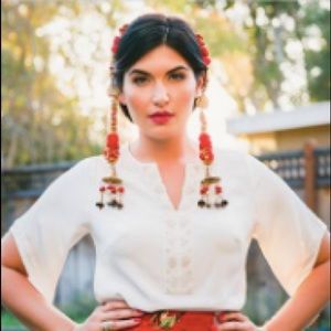 white silk tunic with beaded embroidery